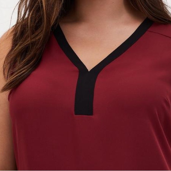 Torrid Burgundy Brick Red Black Georgette Tank Blouse - Picture 7 of 9